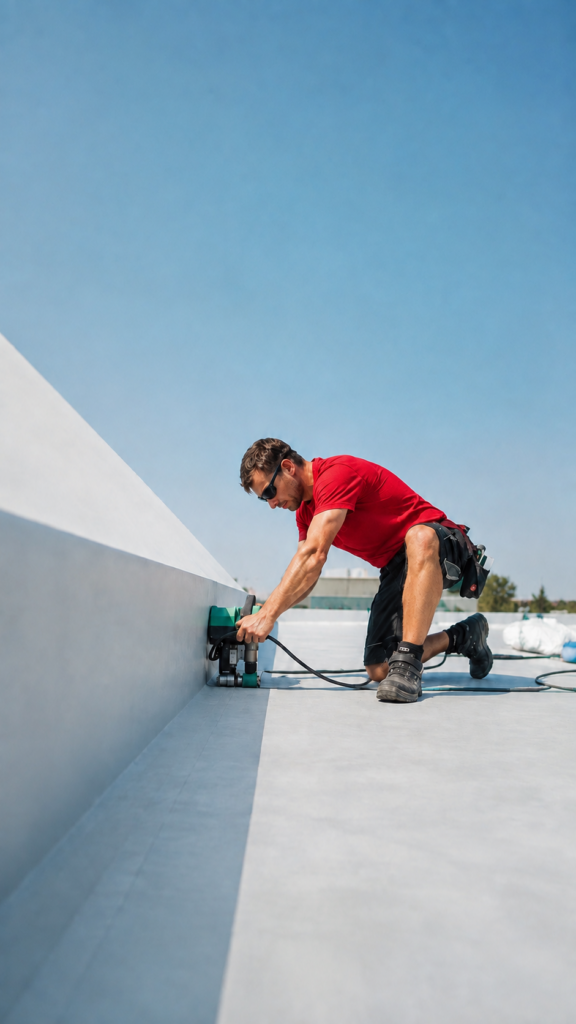 Dachdecker von HDG Dachtechnik bei der Flachdachabdichtung